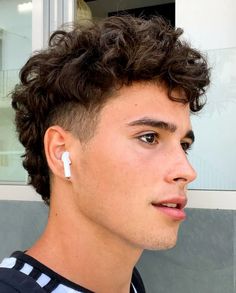 Men Haircut Mullet Fade, Curly Wavy Hair Men Haircut, Curly Hair Mullets On Men, Men Haircut Styles 2022, Faded Mullet Curly Hair, Wavy Hairstyles Men Fade, Mullet For Wavy Hair Men, Textured Mod Haircut, Mens Short Mullet Fade Curly