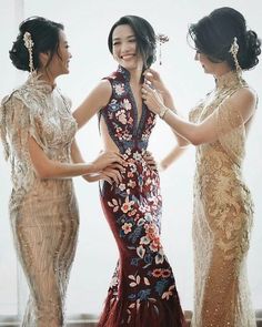 Asian Inspired Dress Gowns, Modern Qipao Dress, Tea Ceremony Dress, Chinese Gown, Cheongsam Wedding