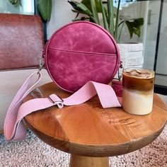 Pink Personalized Leather Round Bag Round Leather Bag - Etsy