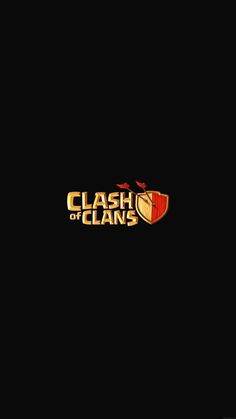 the clash of clans logo on a black background with red and yellow shield emblem