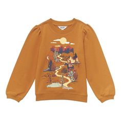 Girl's Brown Desert Scene Sweatshirt Western Sweatshirts, Western Desert, Desert Scene, Boots Store, Western Women, Brown Shirt, Loose Fit Jeans, Western Outfits, Piece Of Clothing