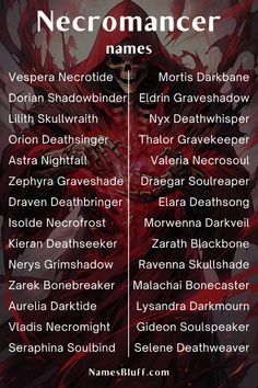 the names of necromanceer names