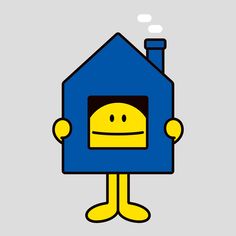 a blue house with a smiley face on it