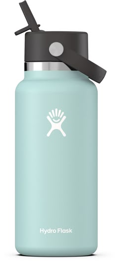 the hydro flask water bottle is light blue