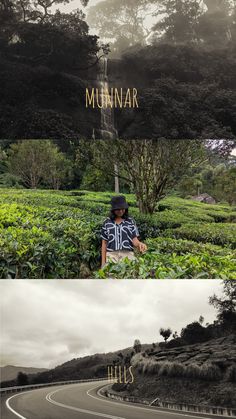 two different pictures with the words munnar in gold and black on them, one is