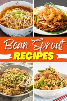 four different images of bean sprout recipes