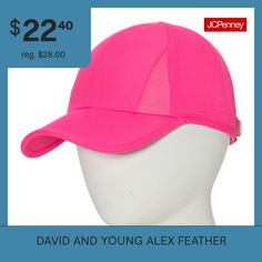 a pink baseball cap with the words, $ 22 40 reg $ 28 00 david and young alex featherer