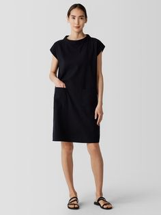 Organic Cotton Ripple Mock Neck Dress | EILEEN FISHER Dress With Cap Sleeves, Mock Neck Dress, Eileen Fisher, Mock Neck, Cap Sleeves, Neck Dress, Organic Cotton, The Selection, My Style