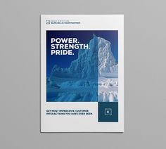 a brochure with an iceberg in the background and text that reads power, strength, pride