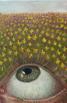 a painting of an eye surrounded by yellow flowers