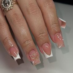 French Tip Nails Short With Design, French Tip Nail Inspo Square, Shorties Nails Square, Demure Nails, Gender Reveal Nails, 3d Acrylic Nails, Acrylic Nail Set, Hippie Nails, Work Nails