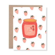 a card with strawberry jam on it