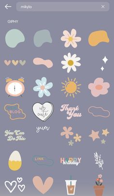 a bunch of stickers that are on the back of a cell phone, with flowers and hearts