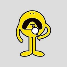 a yellow cartoon character holding a magnifying glass in his hand and looking at the viewer