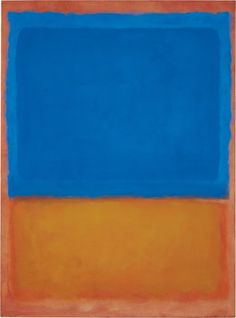 an abstract painting with blue, orange and yellow