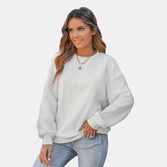 Wrap yourself in cozy charm with our Cream Honeycomb Knit Pullover Sweatshirt from Cupshe . The intricate cable knit design adds texture to this classic piece, making it essential for chilly days and stylish nights by the fire. You can easily pair this top with jeans, skirt or any simple pants, ensuring you turn heads wherever you go. Product code: CAA04E3L002CC Casual Dressy, Basic Sweatshirt, Jeans Skirt, Tops Casual, Knit Pullover, Dressy Casual, Knitting Designs, Knitted Pullover, Pullover Sweatshirt