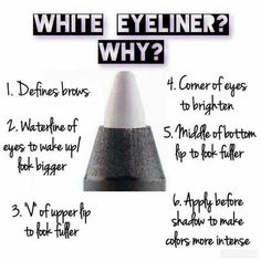 See Reasons For White Liner And The Tutorial On How To Use In The Graphics Given. Up Your Game With This Product! White Eyeliner Makeup, White Eyeliner Pencil, Eyeliner Hacks, Eye Pencils, Drag Make-up, Younique Beauty, Looks Pinterest, White Eyeliner, Eyeliner Makeup