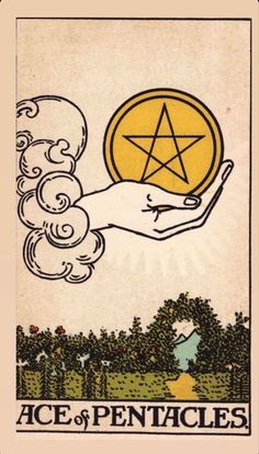 a tarot card with an image of a hand holding a pentagramcles star