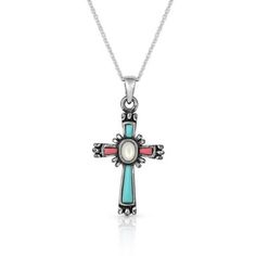 Montana Silversmiths Faith Beaming Cross Necklace, NC4911 Cross Pendant Necklace Woman, Cowboy Cross, Pearl Stone, Pink Gem, Tractor Supplies, Tractor Supply, Turquoise Stones, Cross Jewelry, Accessories Jewelry Necklace