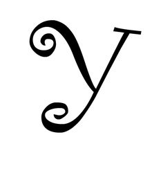 the letter y is made up of swirly black letters on a white background,