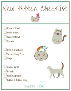 the new kitten checklist is shown in this image