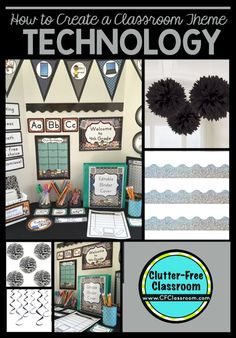 a collage of photos with black and white text that says, how to create a classroom theme technology