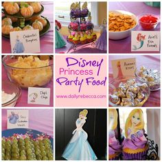 a collage of princess party food and desserts