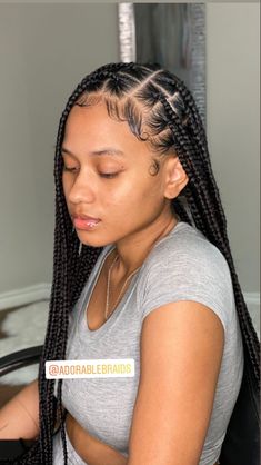 Big Square Box Braids, Large Knotless Box Braids Small Parts, Sheree Whitfield Braids, Braids For 7th Graders, Edges With Box Braids, Edges With Knotless Braids, Box Braids Natural Hair No Weave, Box Braids Edges, Medium Part Knotless Braids