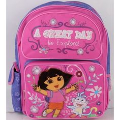 The Dora The Explorer "A Great Day To Explore!" Medium Backpack (14 Inch) is the perfect bag for your little one. Featuring the iconic duo of Dora and Boots and several compartments / side pockets, your child will be comfortable and ready for each day of school or exploration. Size: 14.00"H,11.25"W,5.25"D.  Color: Multicolor.  Gender: female.  Age Group: kids. Dora Bag, Dora Backpack, Cartoons Rangoli Design, Dora And Boots, Dora Doll, Best Kids Backpacks, Iconic Duo, Cartoon Backpack, Rolling Backpack