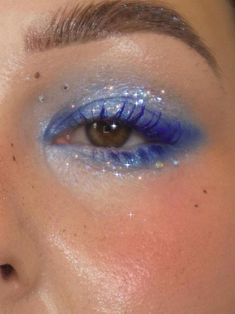 blue eye makeup with glitter Under Eye Makeup Eyeshadow, Unique Makeup Looks, 4th Of July Makeup, Maquillage On Fleek, Concert Makeup, Mekap Mata, Drag Make-up