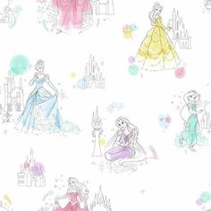 Disney Princess Pretty Elegant Wallpaper Elegant Wallpaper, Princess Wallpaper, York Wallpaper, Disney Princess Wallpaper, W Wallpaper, Kids Wall Decor, York Wallcoverings, Pinturas Disney, Disney Kids