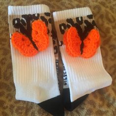 Yay! More Stocking Stuffers! Need That Last Minute Gift?! These Socks Will Make Any Sock Lover Smile! Love The Orange Butterfly That Commands Attention, While The Leopard Print Is Giving That Extra Color And Options For Wearing With Other Outfits! I Love Socks And I Love Them When They’re Decorated! The Butterfly’s Are Glued And Sewn On So They Will Not Come Off! The Socks Are New Without Tags! Love The Socks You Can Bundle Them, I Will Give You A Great Discount! Thank You! White Cotton Socks For Fall, White Stretch Socks For Fall, Trendy Comfortable White Socks, Cute Stretch White Socks, Cute White Stretch Socks, Non-slip White Socks For Stocking Stuffers, White Non-slip Socks For Stocking Stuffers, Casual Cotton Socks One Size, Casual One Size Socks For Stocking Stuffer