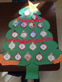 a christmas tree made out of paper on top of a table