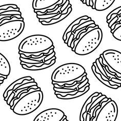 black and white drawing of hamburgers