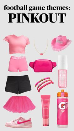 football game themes: pinkout #fyp #outfit #outfitinspo #football #backtoschool #pink #preppy #cute #soldejaneiro #lululemon #nike Pink Football Game, Football Game Themes, Pink Out Football, High School Football Games, Pink Preppy, Dress Up Day, Pink Out