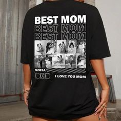 Personalized Best mom Photo Shirts, Personalized gf Shirt, Collage Photo tee. Showcase your love in a personalized and stylish way with our "Best mom" t-shirt featuring with custom photos! This tees is more than just an expression of affection; it's a unique and thoughtful g ift to your special (mother, father, grand mother, brother, sister, friends) person. Whether you're celebrating a special occasion (ester) or simply want to express your feelings in a unique way, this gifted customized photo Black Graphic Print T-shirt For Mother's Day, Casual Printed T-shirt For Gift, Mother's Day Black T-shirt With Custom Print, Black Screen Print T-shirt For Mother's Day, Mother's Day Black T-shirt With Screen Print, Mom Picture, Bootleg Shirt, Rap Shirt, Mom Pictures