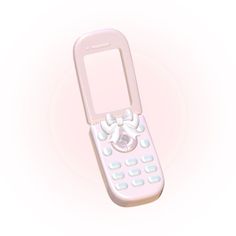 a pink cell phone with a bow on it's front and back side, in the air