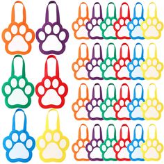 many different colored paw prints are shown