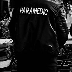 black and white photograph of a paramedic jacket