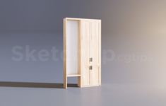 an empty wooden cabinet on a gray background