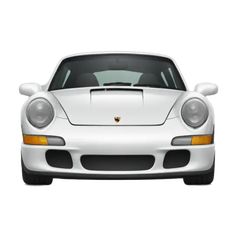 the front view of a white porsche sports car on a white background with copy space