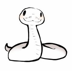 a drawing of a cartoon snake sitting on the ground with its head turned to the side