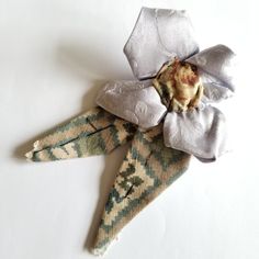 I Handmade This Large Flower Brooch Using Upcycled Vintage Fabric Lavender Color Satin And Tapestry Fabric In Shades Of Green I Sculpted And Sewed The Fabric To Form The Flower And Leaves, Then Sewed It To A Safety Pin So You Can Wear It. It Has Some Fraying On The Edges For A Rustic Look. Meaaures Approx 6" Long. See Photo Next To Quarter For Size Reference Ships Fast! Owl828ld2n7h Corsage Lavender, Green Tapestry, Pin Corsage, Dog Christmas Stocking, Flower And Leaves, Fabric Flower Brooch, Brown Gemstone, Lavender Green, Tapestry Fabric