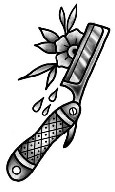 Traditional Razor Tattoo, Traditional Switchblade Tattoo, Traditional Tattoo Art Black And White, Traditional Knife Tattoo, Old School Tattoo Black, Black And White Traditional Tattoo, Oldschool Tattoo Traditional, Traditional Tattoo Filler