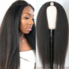 (eBay) U Part Wig Kinky Straight Affordable Human Hair Wigs Brazilian Remy Italian Yaki Yaki Wig, Affordable Human Hair Wigs, Unice Hair, Wigs Glueless, U Part Wig, U Part, U Part Wigs, Remy Human Hair Wigs, Brazilian Human Hair