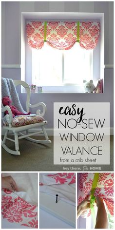 easy no sew window valance from a crib sheet to a rocking chair