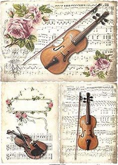 an old violin with roses and music notes