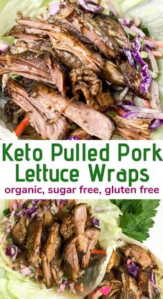 keto pulled pork lettuce wraps with red cabbage and carrots