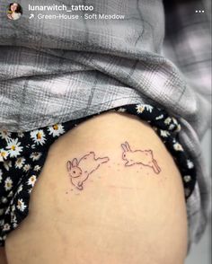 Rabbit Tattoo Placement, Bunny Jumping Tattoo, Bunny Ankle Tattoo, Rabbit Knee Tattoo, Two Bunny Tattoo, Two Rabbits Tattoo, Jumping Bunny Tattoo