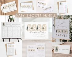 the baby shower bundle includes cards, envelopes and place cards for guests to use